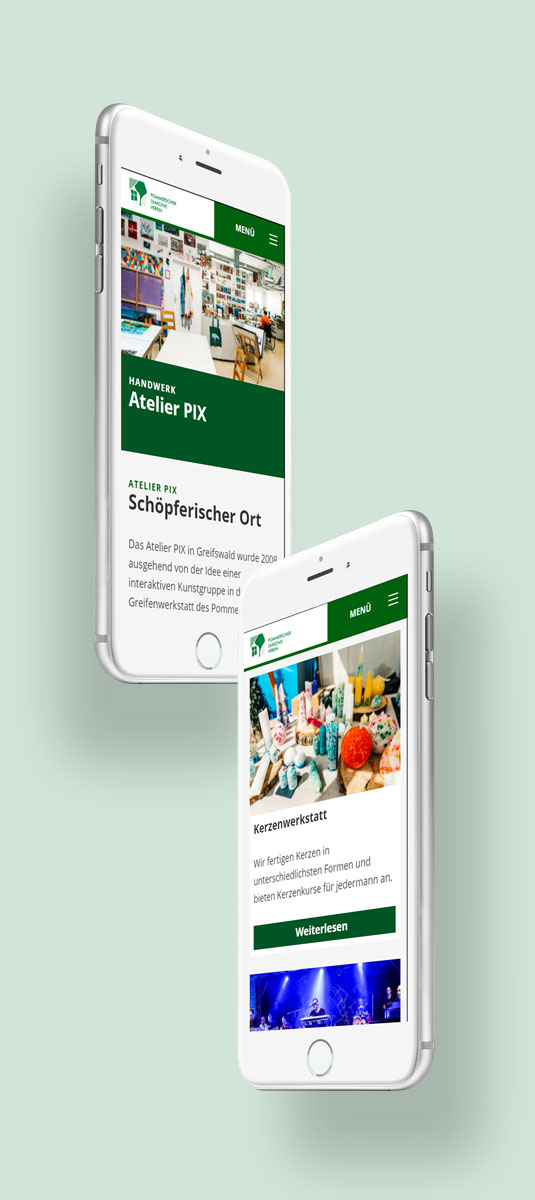Pommerscher Diakonieverein Websitenansicht Mobil auf dem Smartphone